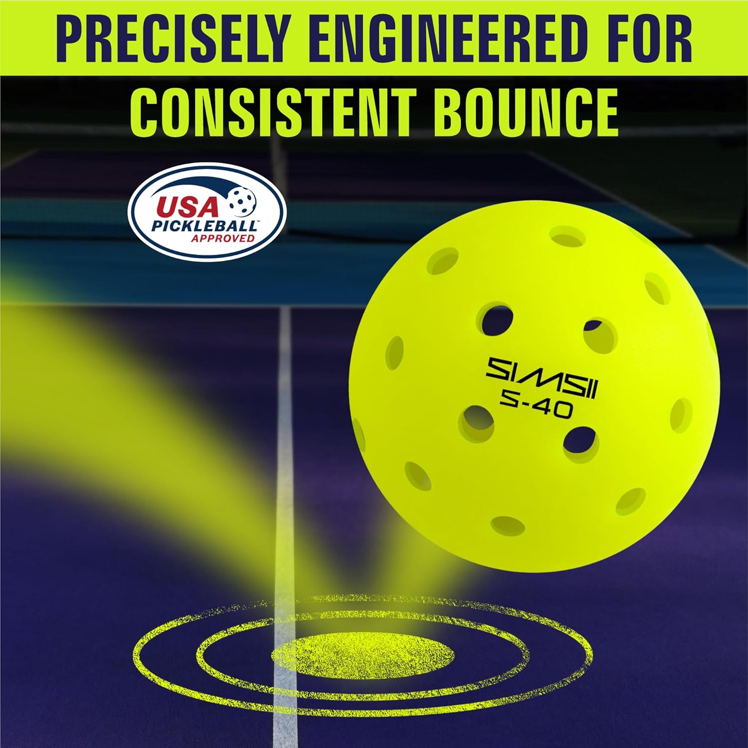 S-40 Outdoor Pickleball Balls - 40 Holes, Approved by The USAPA - Durable PE Material, Seamless Construction, Tournament Grade, 3/12/40/100 Pack - Pickleballs - Image 5