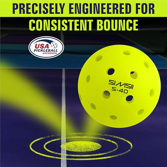 S-40 Outdoor Pickleball Balls - 40 Holes, Approved by the USAPA - Durable PE Material, Seamless Construction, Tournament Grade, 3/12/40/100 Pack - Pickleballs