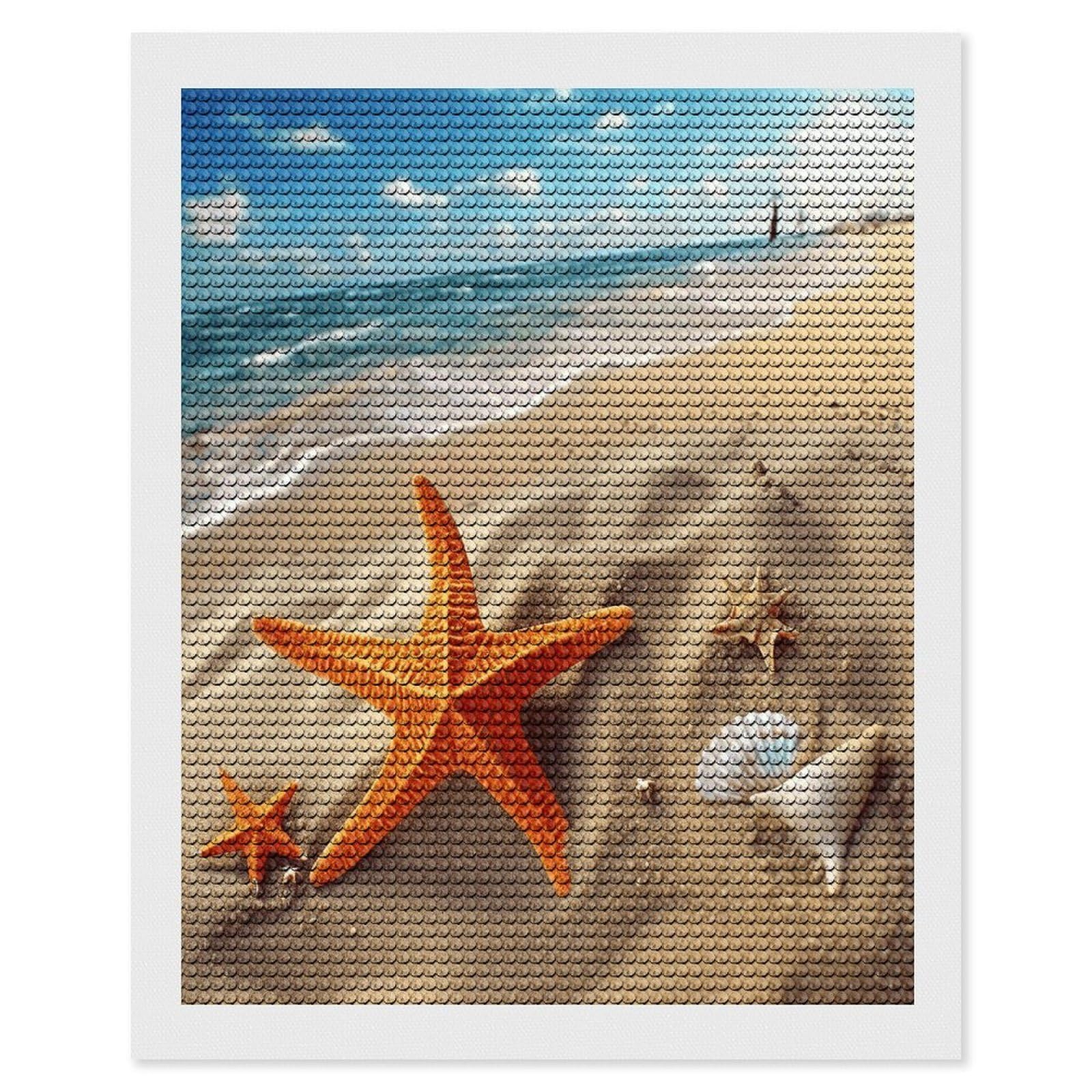 FekiLoot Sea Beach Starfish Paint by Numbers Kit for Adults Beginner DIY Diamond Dots Paintings Round Full Drill Diamond Art Kits Picture Diamond Art Painting Kits for Home Decor 16"x20"