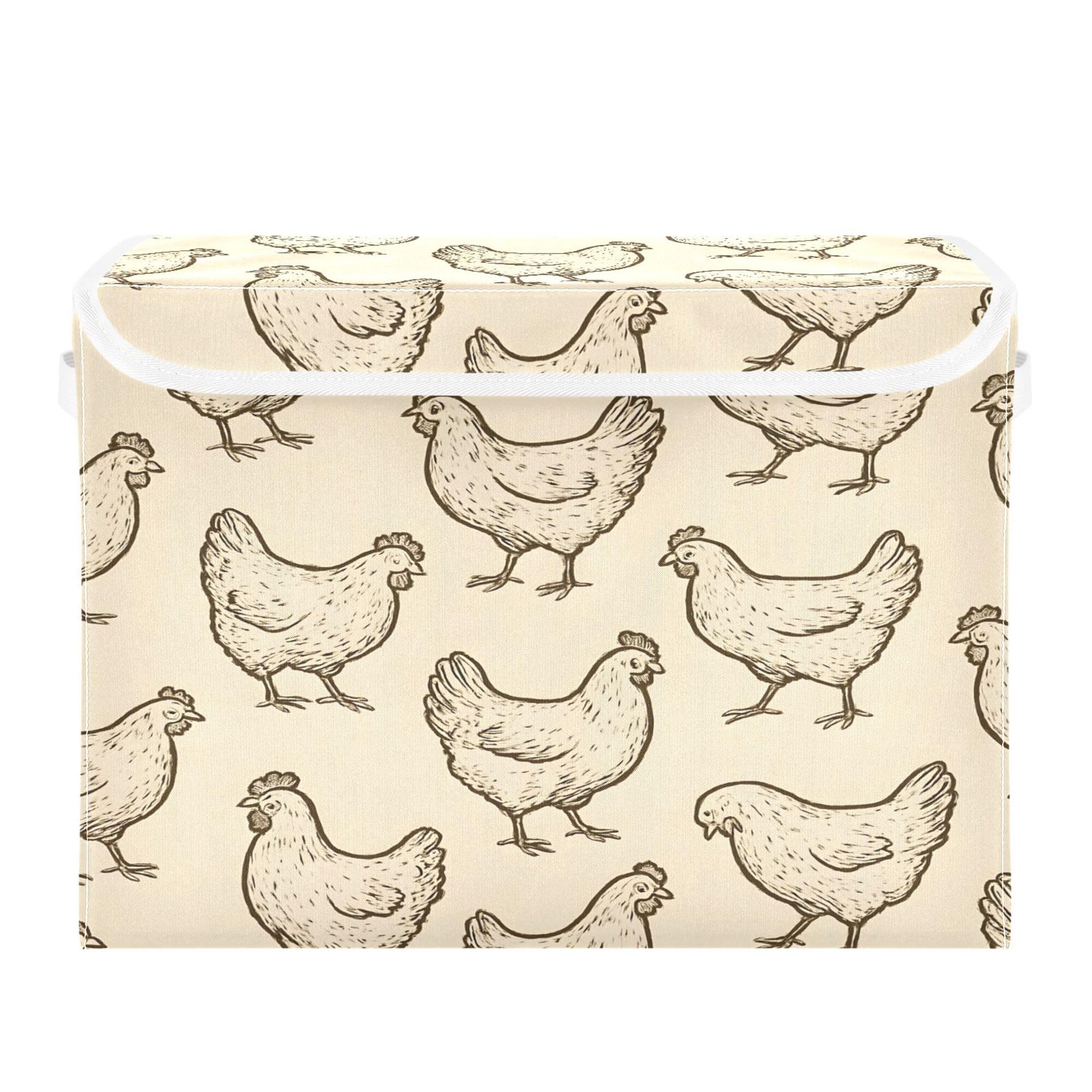 Ttgoth A Chicken Pattern Storage Bins With Lid & Handles Foldable Fabric Storage Boxes Decorative Basket Shelf & Closet Organiser For Bedroom Nursery Dorm