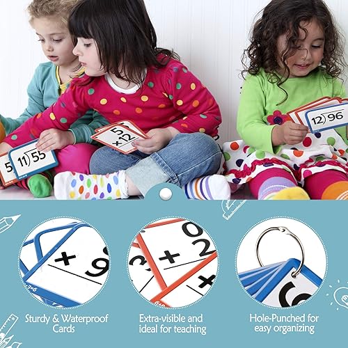 Miniatura 3 de Torlam Tarjetas flash multimatemáticas para niños de 4 a 8 años. Suma, resta, multiplicación y división. Todos los hechos del 0 al 12 con 4 anillos,