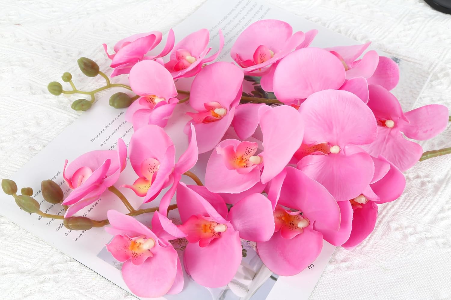 38 Inch 6 PCS Orchids Artificial Flowers Pink Fake Orchids Velvet Silk Orchids Faux Orchid Flowers Long Stem Artificial Flowers for Tall Vase for Home Wedding Decoration(Light Pink)