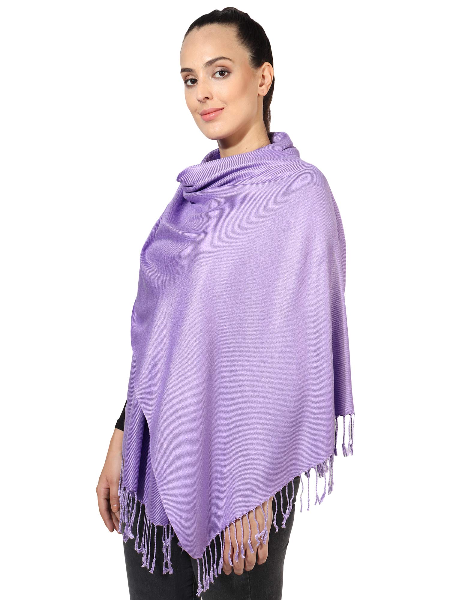 World Of Shawls Women's Lilac Pashmina Style All Seasons Handcrafted Wrap Shawl Stole Scarf (Lilac)