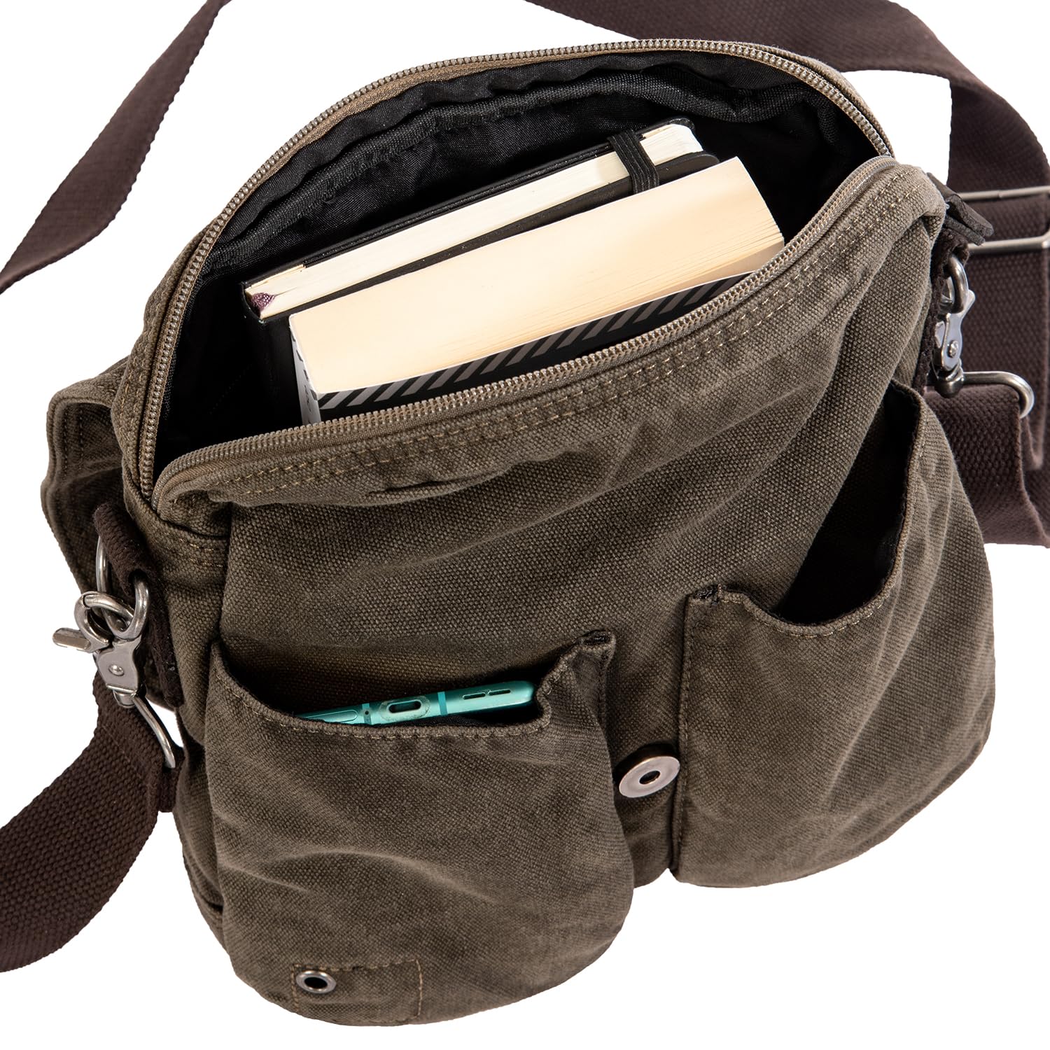 Avirex Borsello a Tracolla in Canvas e Pelle bovina anticata, Borsa a Tracolla unisex in stile militare, Collezione 140506 CNV0C