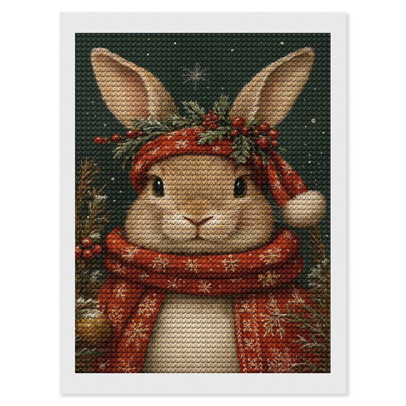 Junmoney Winter Rabbit Portrait Diamond Painting Set 12"x16", Neat Printed Canvas, with Tool Kit, Bedroom Decor, Gift Idea, Complete Accessories