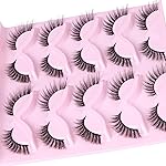 False Eyelashes Cat Eye Lashes Natural Look Lashes Wispy False Eyelashes 15mm 3D Fake Lashes 10 Pairs Strip by Geeneiya