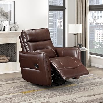 Lexicon Swivel Glider Reclining Chair, Top Grain Leather Match Manual Recliner, Comfy Nursery Glider Recliner, Swivel Reclining Chair for Living Room/Office/Bedroom/Apartment, Brown