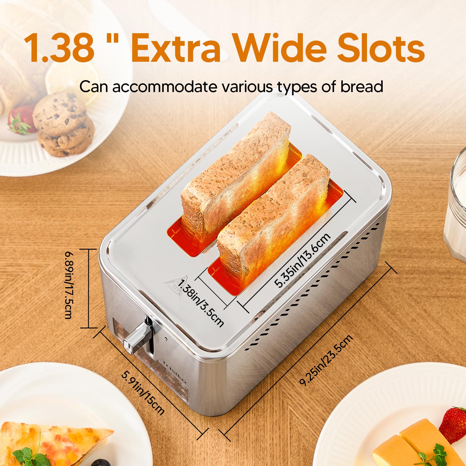 Tostadora de pantalla táctil de 2 rebanadas, tostadora inteligente de acero inoxidable con temporizador digital, ranuras extra anchas de 1.38 pulgadas para pan y bagel, con recalentamiento 4