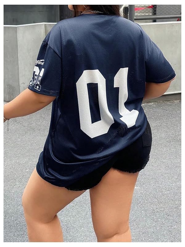 SOLY HUX Women's Plus Size Jersey Lace Up V Neck Short Sleeve T Shirts Number Graphic Tee Tops Streetwear Dark Blue 3X-Large Plus by SOLY HUX - Image 3