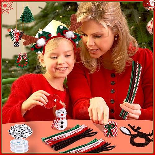 Miniatura 6 de UPINS Juego de 550 limpiadores de pipas de Navidad que incluye 5 colores de tallos de felpilla y ojos saltones para fiestas de Navidad, suministros