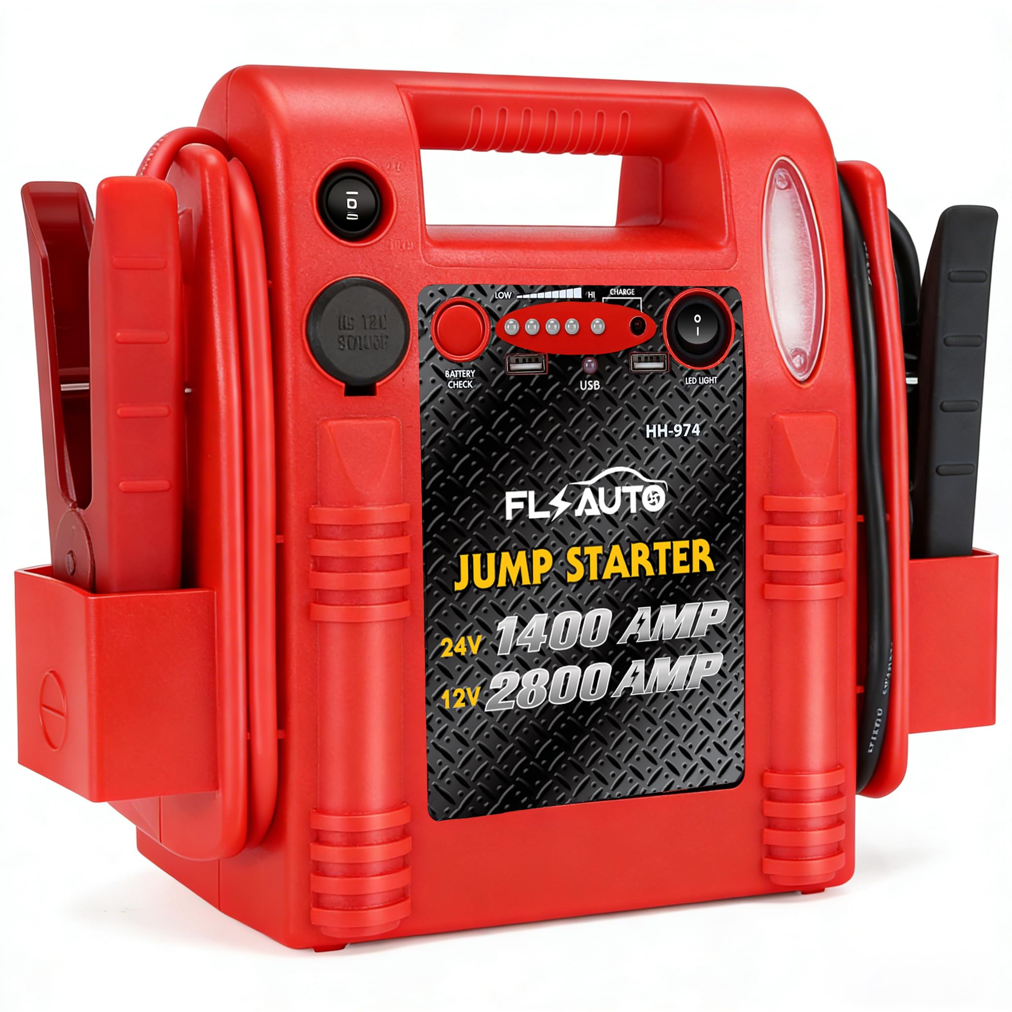 Car Battery Jump Starter - 1800 Amp 12V 24V Heavy Duty Jump Box, Works with Truck Tractor Excavator Automotive Engine Starter Battery Charger Booster Jumper Box with USB/DC Power Unit