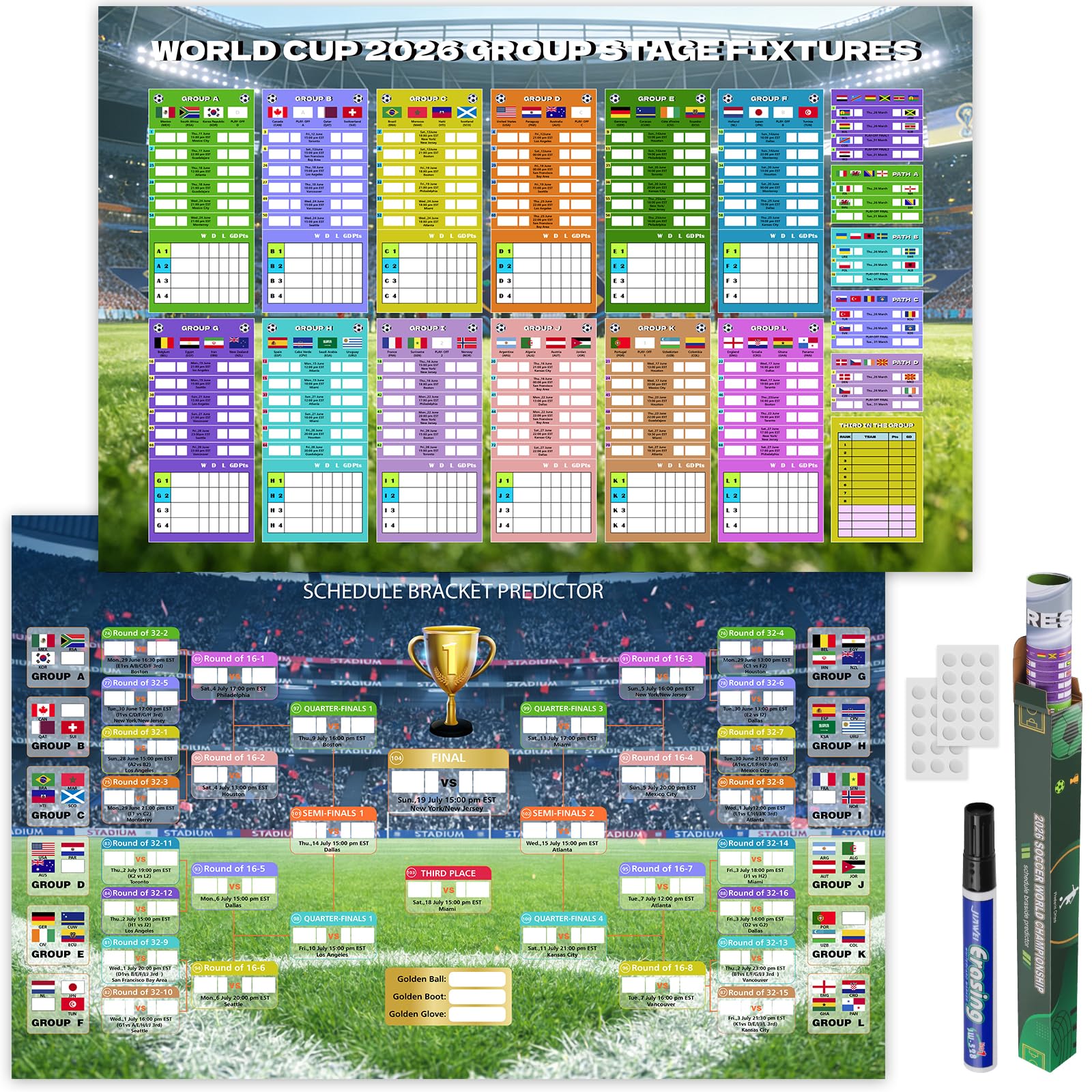 World Cup Schedule Poster 2026 World Soccer Game Wall Chart Poster No Crease World Cup Soccer Calendar Football Tournament Schedule Home Bar Party Decorations