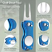 Vista 3 de Skylety 4 piezas herramienta de reparación de divot de golf plegable de metal con botón emergente magnético, marcador de bolas de acero inoxidable
