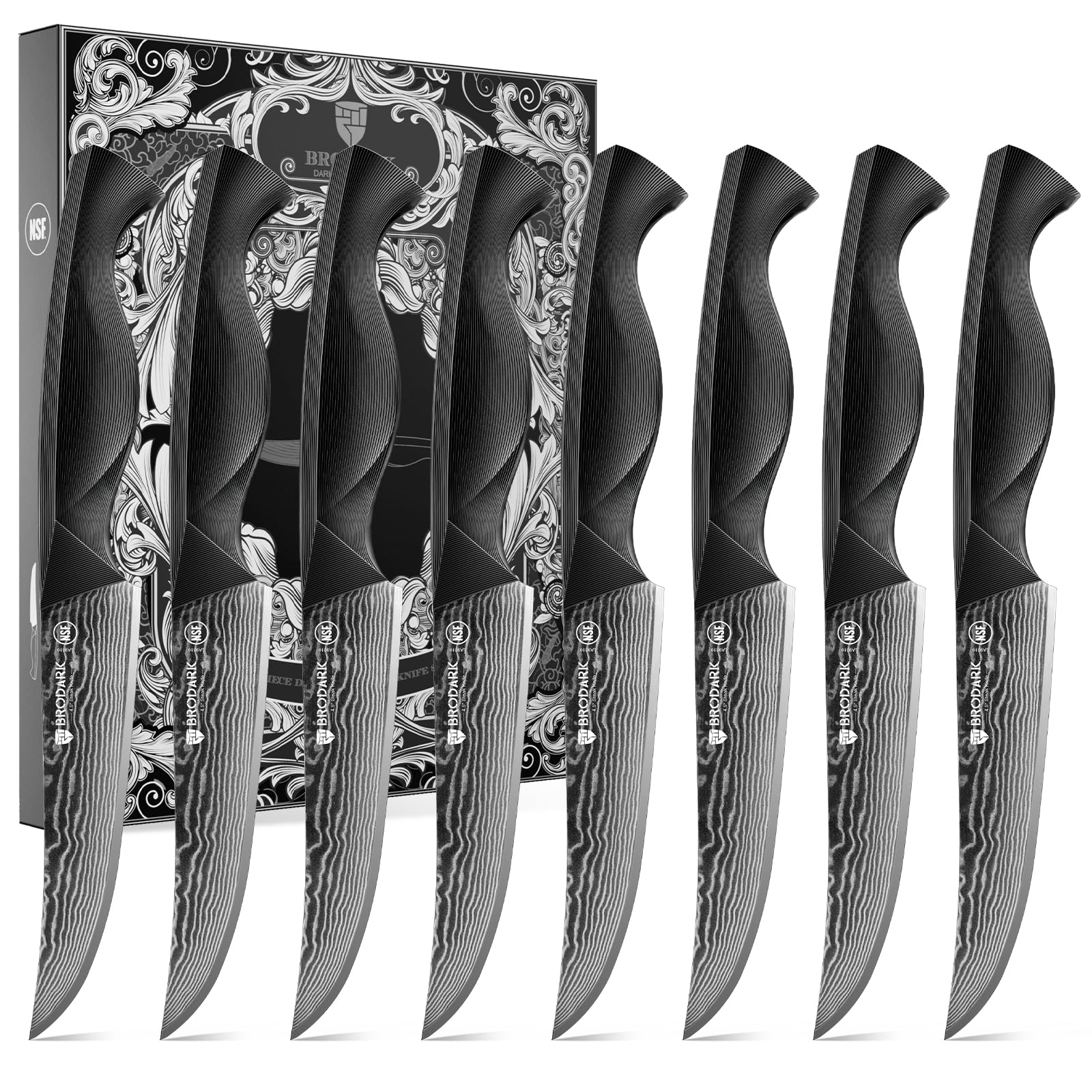 Amazon.com: BRODARK Damascus Steak Knives Set of 8: 4.5 Inch Non ...
