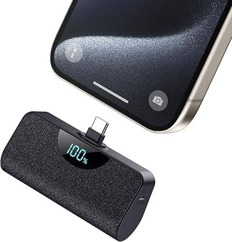 Mini cargador portátil con conector USB-C, banco de energía mejorado de 5200 mAh, pantalla LCD, batería compatible con iPhone 1515 Plus15 Pro15 Pro