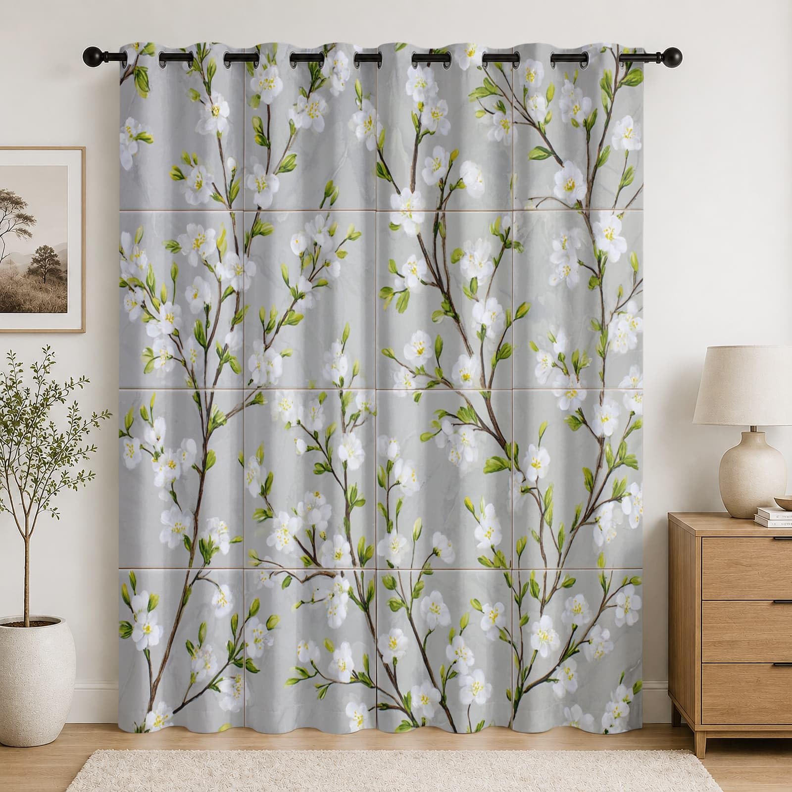 Genérico Infantil Cortinas Opacas Aislantes 2 Paneles 140An x 260Al cm Estilo RúStico Plantas Y Flores Suave Poliéster Termicas Cortina con Ojales Gris para Salon Dormitorio Oficina Hogar Decorativa