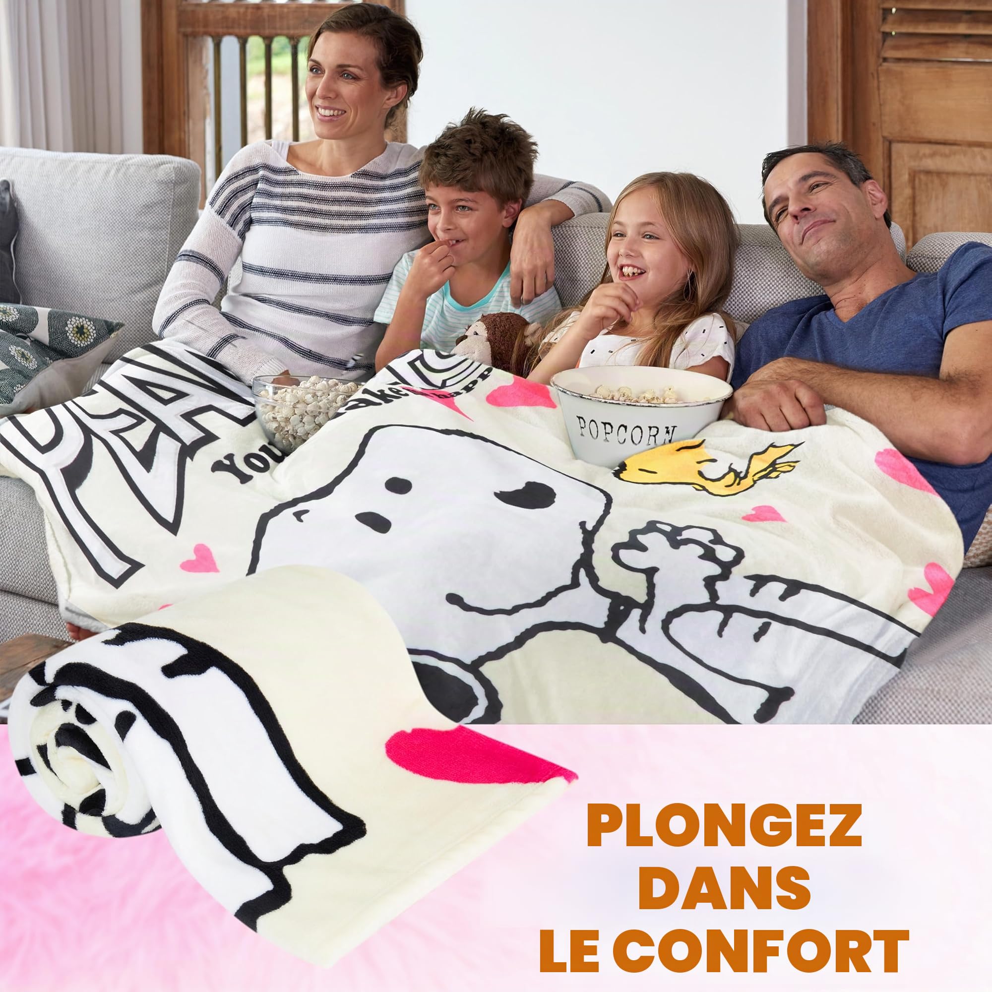 Peanuts Snoopy Couverture Polaire Enfant Adulte Plaid Lit 150x130 cm Ultra Doux et Moelleux Décoration Chambre Idée Cadeau Femme Fille et Ado