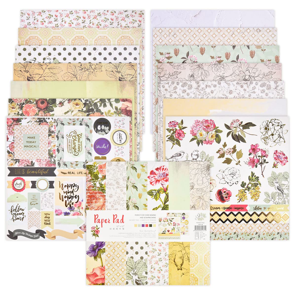 Amazon | 折り紙 紙パック 12x12 花柄 プリント 厚紙 片面