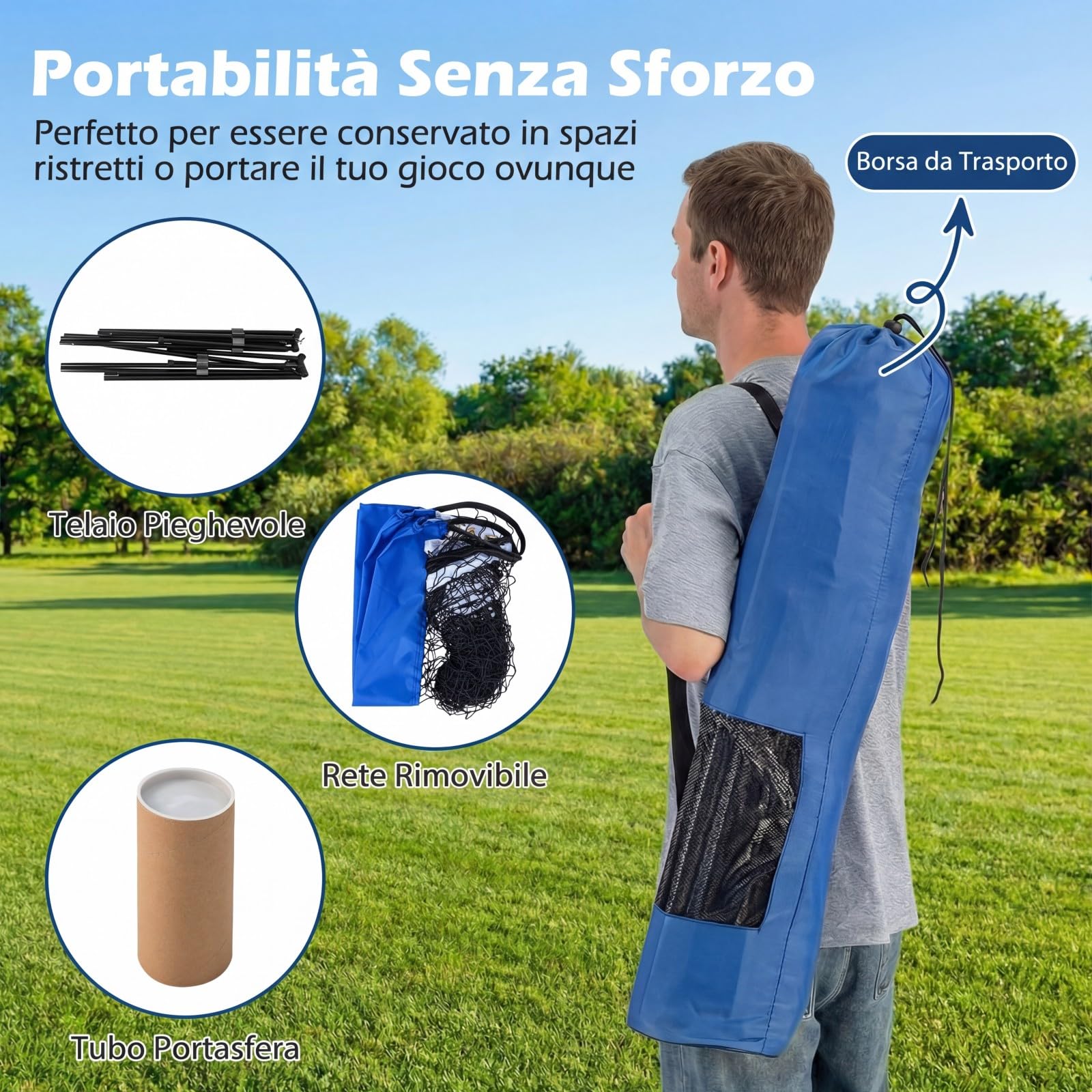 COSTWAY Rete da Badminton 310/420/510 cm Portatile e Regolabile in Altezza, Rete da Badminton con 2 Volani, Tappi per Piedi, Morsetti e Borsa, per Pallavolo e Pickleball