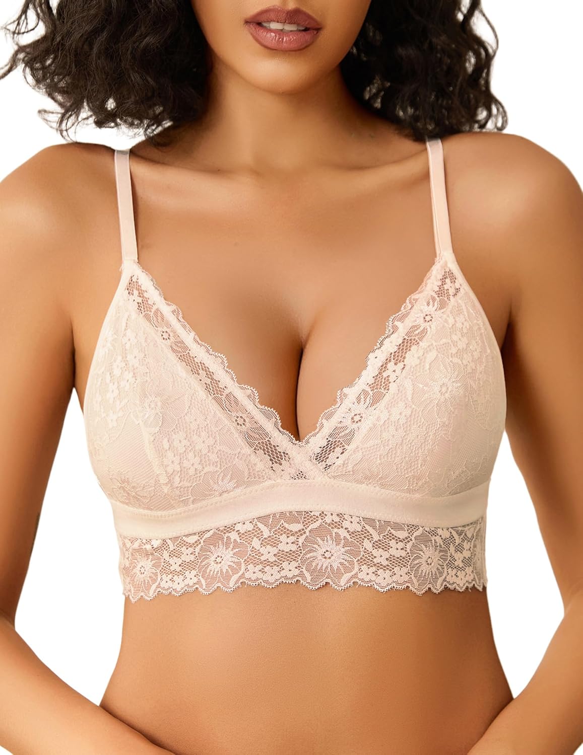 Avidlove Lace Bralette for Women Sexy Wireless Bralettes Non Padded Bralette V Neck Minimizer Lingerie