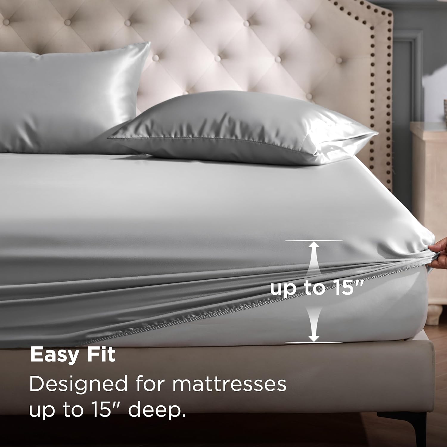 Fitted Sheet with Pillowcases: Brushed Microfiber Pillowcase 2 Pack & Satin Fitted Sheet