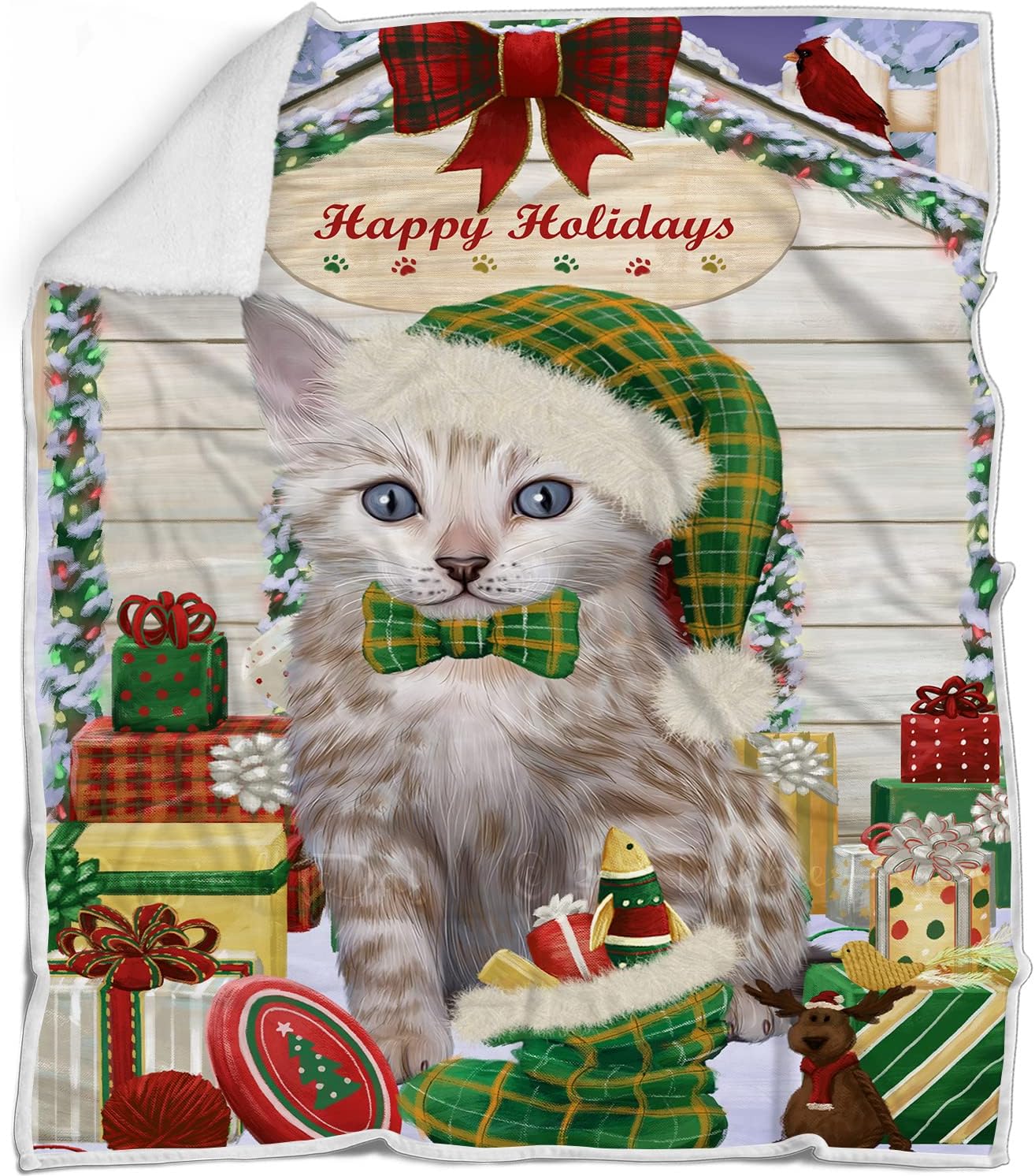 Doggie of the Day Bengal Cat Blanket - Christmas House with Presents - Super Soft & Warm Pet Theme for Sofa or Bed, Warm Fleece, Sherpa or Woven Material, BLNKT65941 (30x40 Fleece)