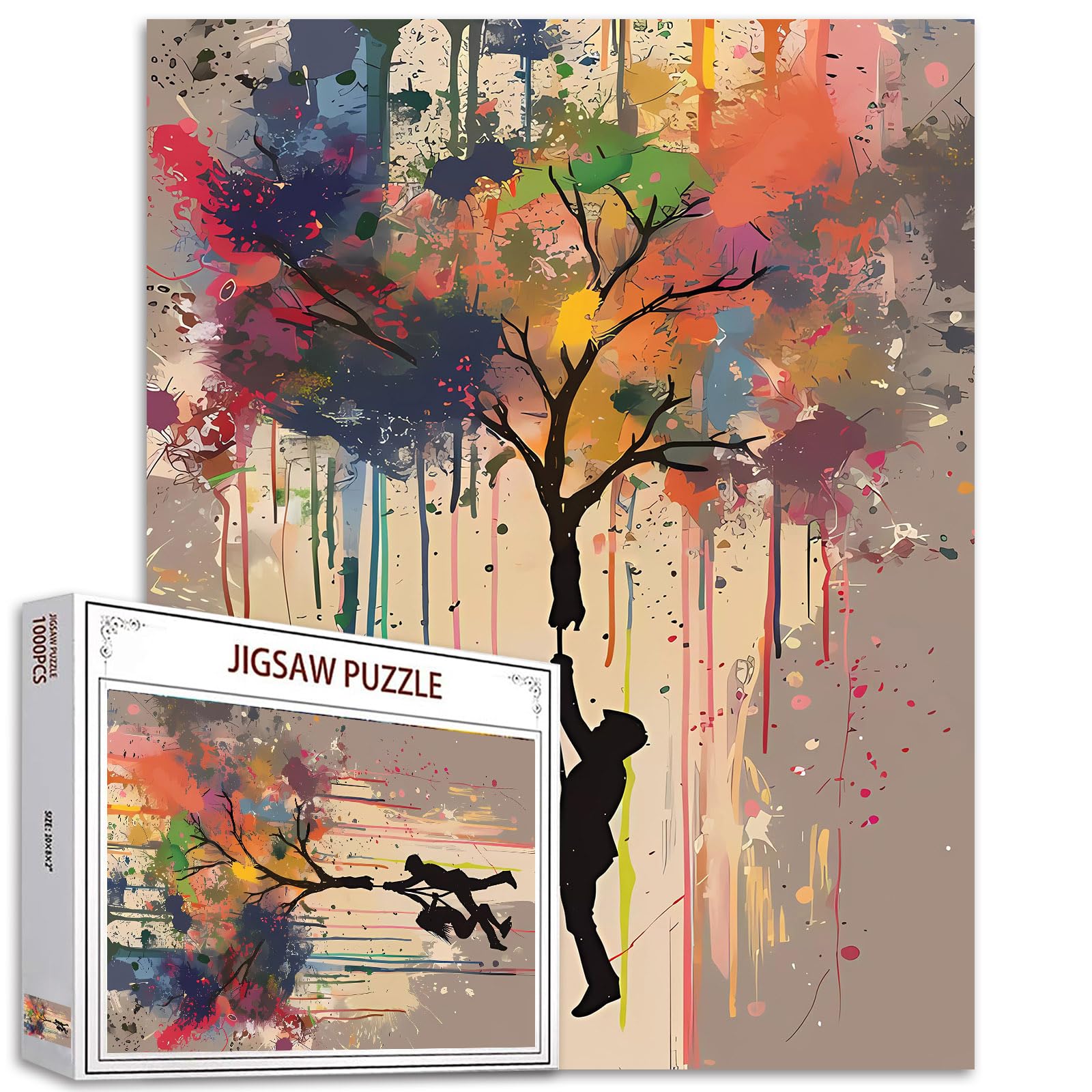 Tree Graffiti Rainbow Rain Jigsaw Puzzles for Adults Banksy Street Style Puzzle 1000 Piece Colorful Challenging Puzzle Perfect Game Nights DIY Wall Decor Handmade Gifts for Christmas New Year Birthday โ image 1