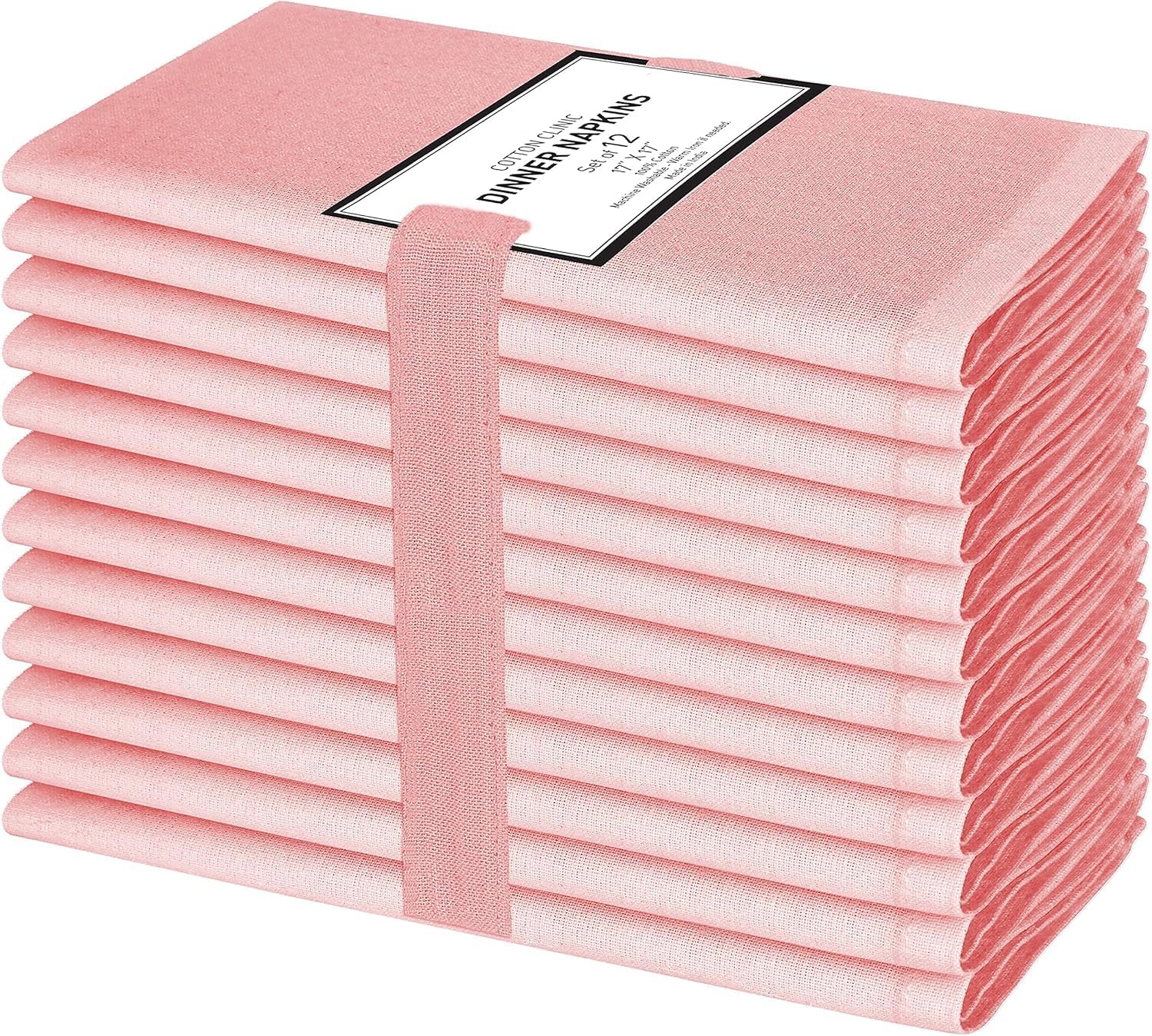 Cotton Clinic Cloth Dinner Napkins – Perfect Everyday Use Table Napkins – Soft Durable Washable – Ideal for Party Wedding Christmas Easter – Set of 12-17x17 inches Peach Pink Napkins