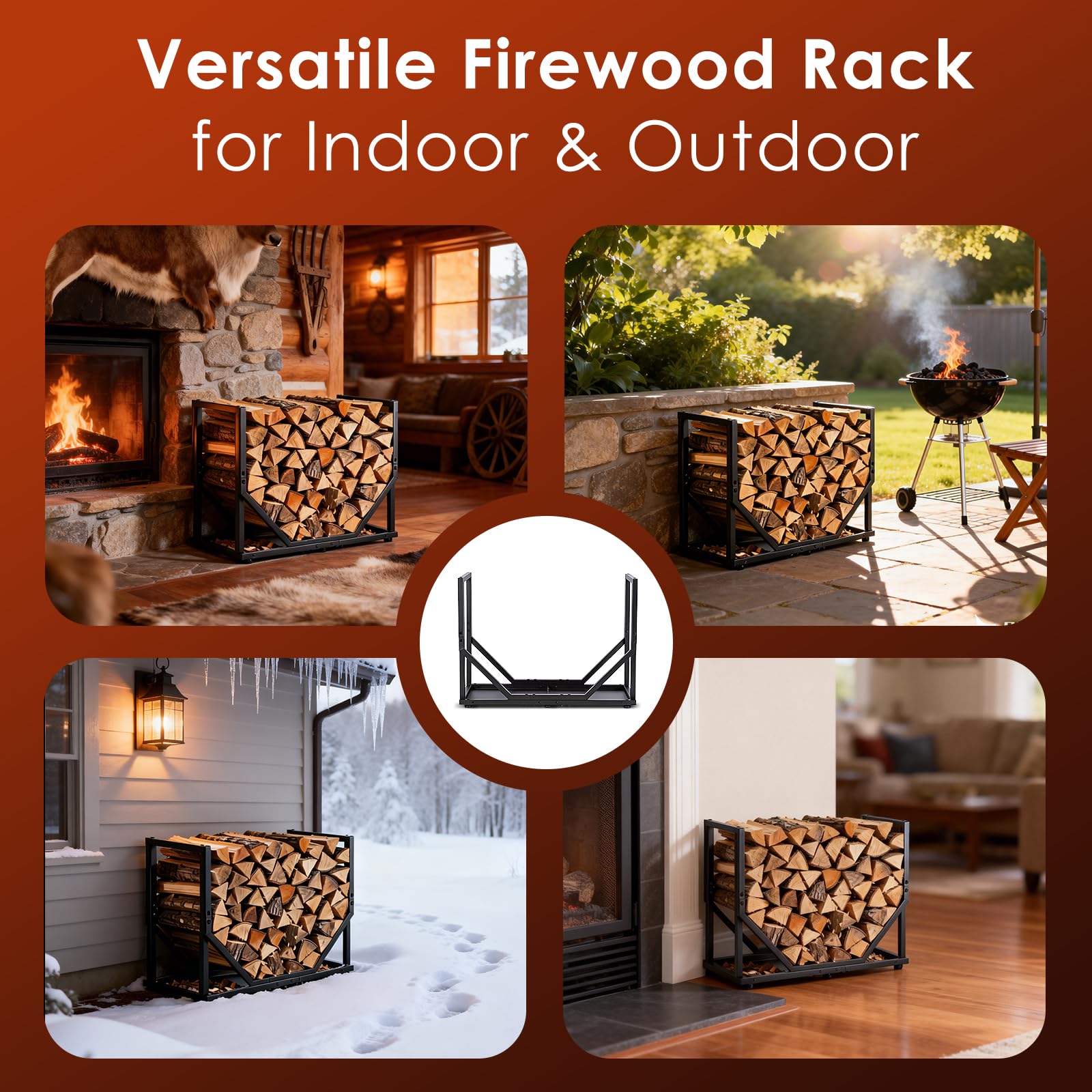 Leñero metálico, capacidad de carga de 110 kg, medidas 52×40×32 cm, soporte para leña versátil para interior y exterior, ideal para chimenea, jardín y terraza, práctico para almacenar leña