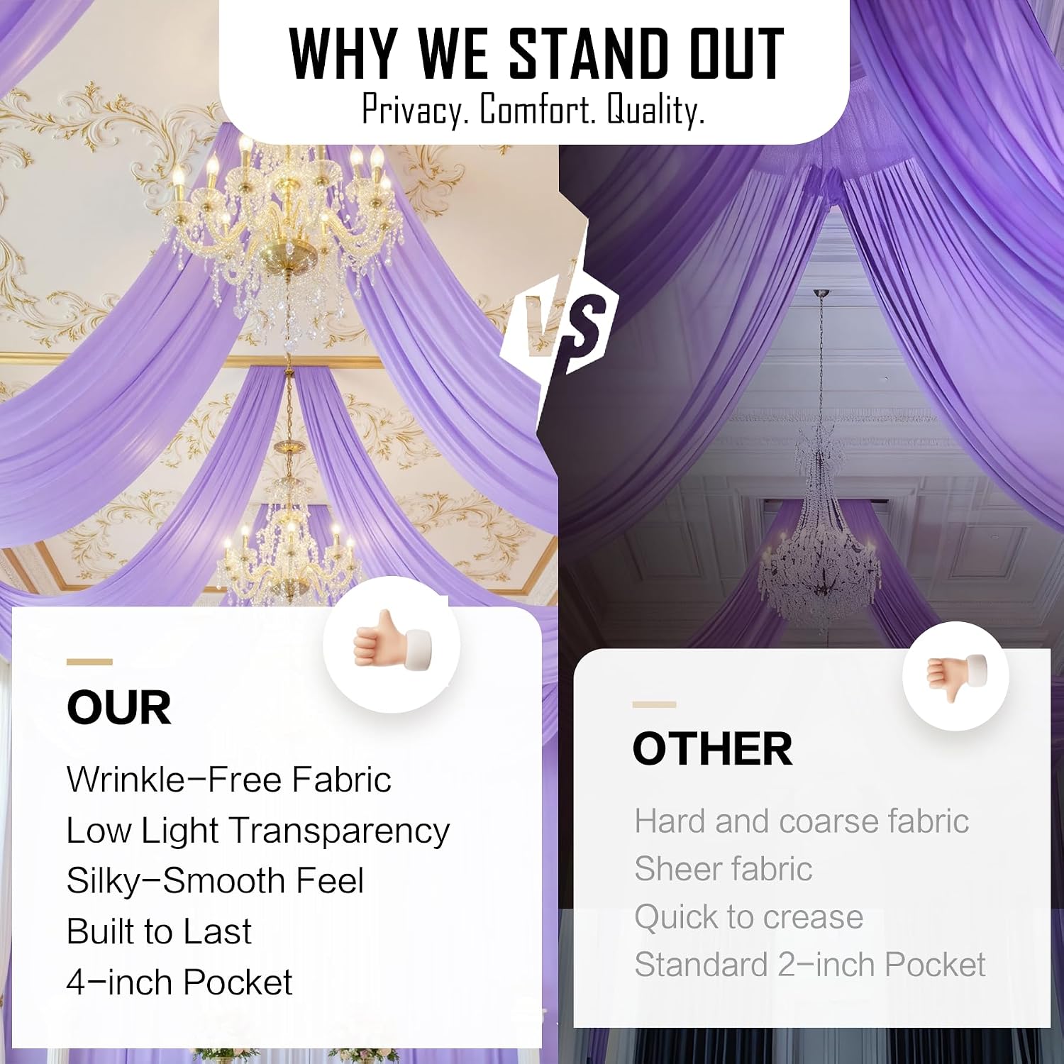 gogoparti 10x20FT Pastel Purple Ceiling Drapes for Weddings & Parties - 2 Panels of 5x20FT-Long Curtains, Wrinkle-Free Fabric for Tent, Birthday, and Photo Backdrop Decoration image 3
