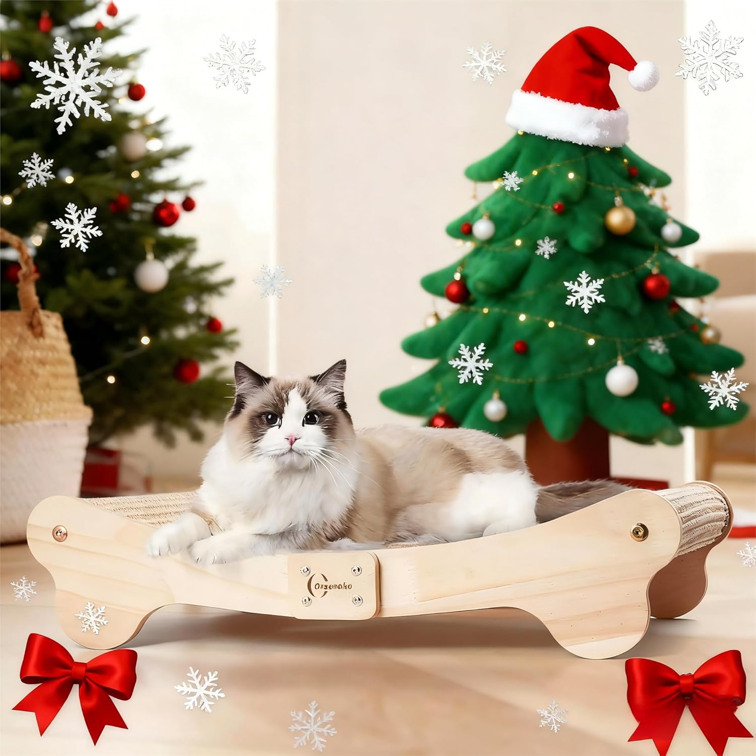 Oroonoko 猫用スクラッチャーベッド 屋内用 2イン1 サイザル麻掻きポスト&amp;ハンモック 組み立て簡単 先端のない木製