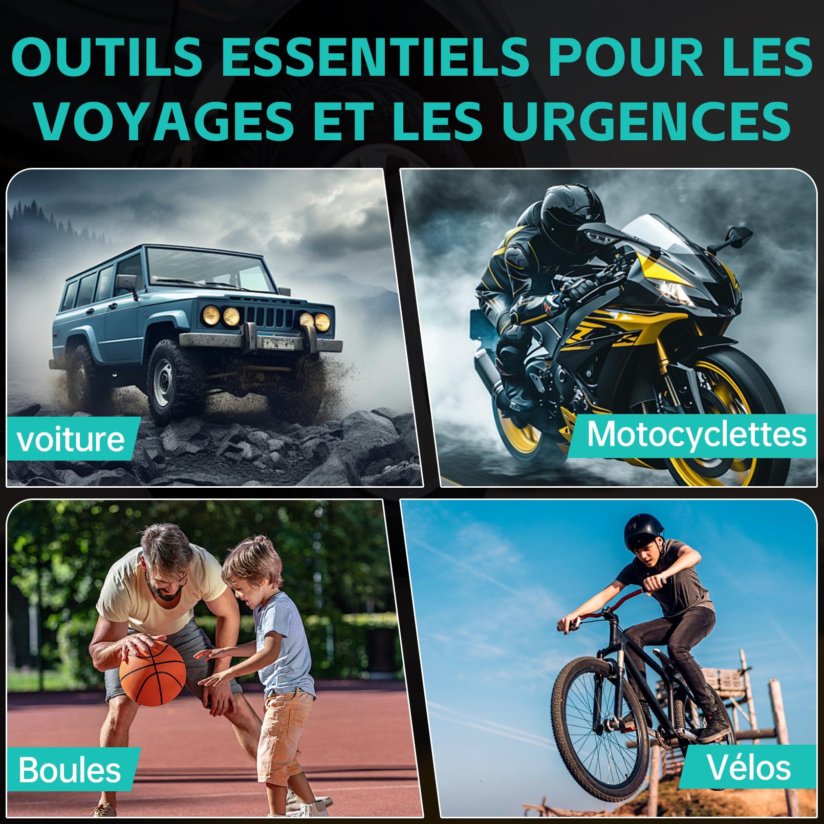 Gonfleur de pneus sans fil compresseur d'air portable pompe à pneus de voiture numérique DC 12V 150PSI pompe à air électrique pour pneus de véhicule/vélo/gonflables avec préréglée et arrêt automatique
