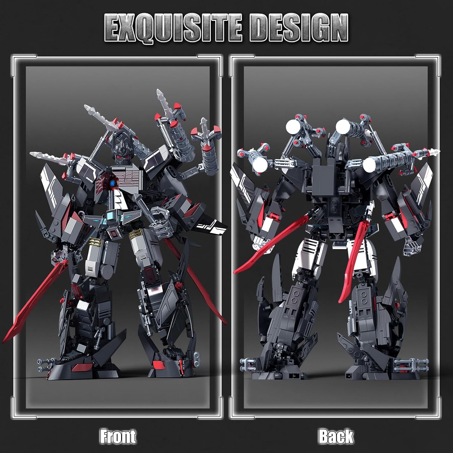 HIGH GODO Dark Defense Mech Robot Transforming Building Blocks Set for Adults,City Warrior Justice Hero Soldier Mech Model Building Kit, Cool Creative Robots Toys Gift for Teens, 1013 Pieces