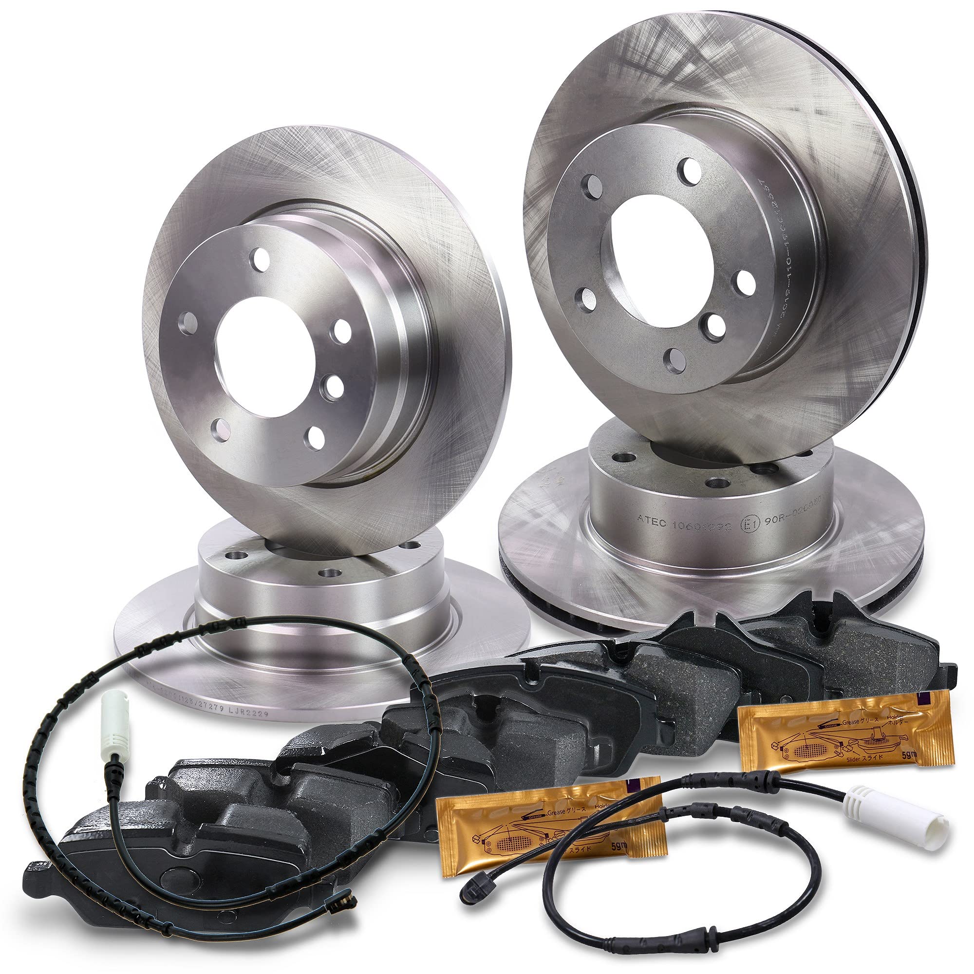 BESTPRICE Set freni incl. dischi freno anteriori Ø 284 mm + posteriori Ø 280 mm + pastiglie freno anteriori e posteriori + contatto di usura, compatibile con BMW Serie 1 (E81), 1 (E87)