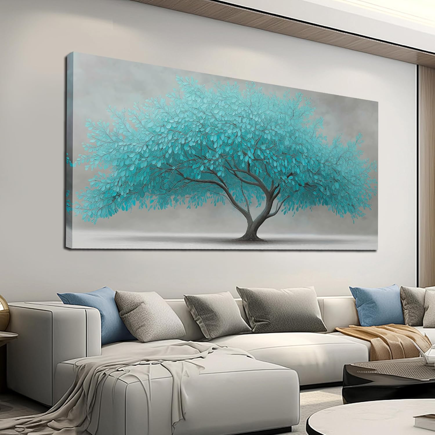 Tree of Life Wall Art for Living Room Bedroom Teal Blue Nature Print Picture Painting Large Framed Wall Decor for Bathroom Office Modern Home Botanical Landscape Wall Decorations Artwork Size 30x60 Ready to Hang Teal Blue 30x60