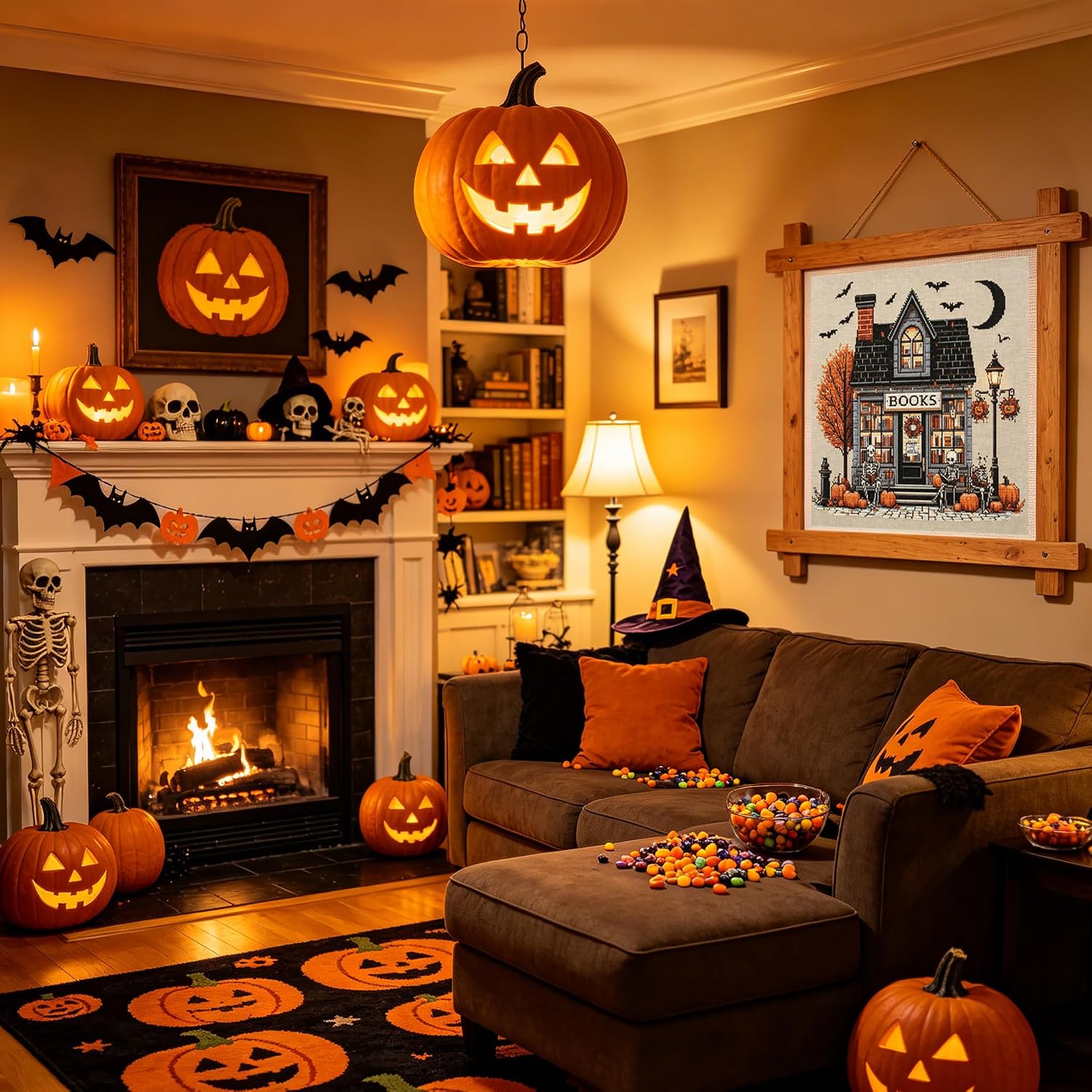KYOQFVN Horror Cross Stitch Stamped Kits for Adults Beginner - Halloween Embroidery Kits - 11 CT Needlepoint Patterns for Home Decor 14×14 Inch