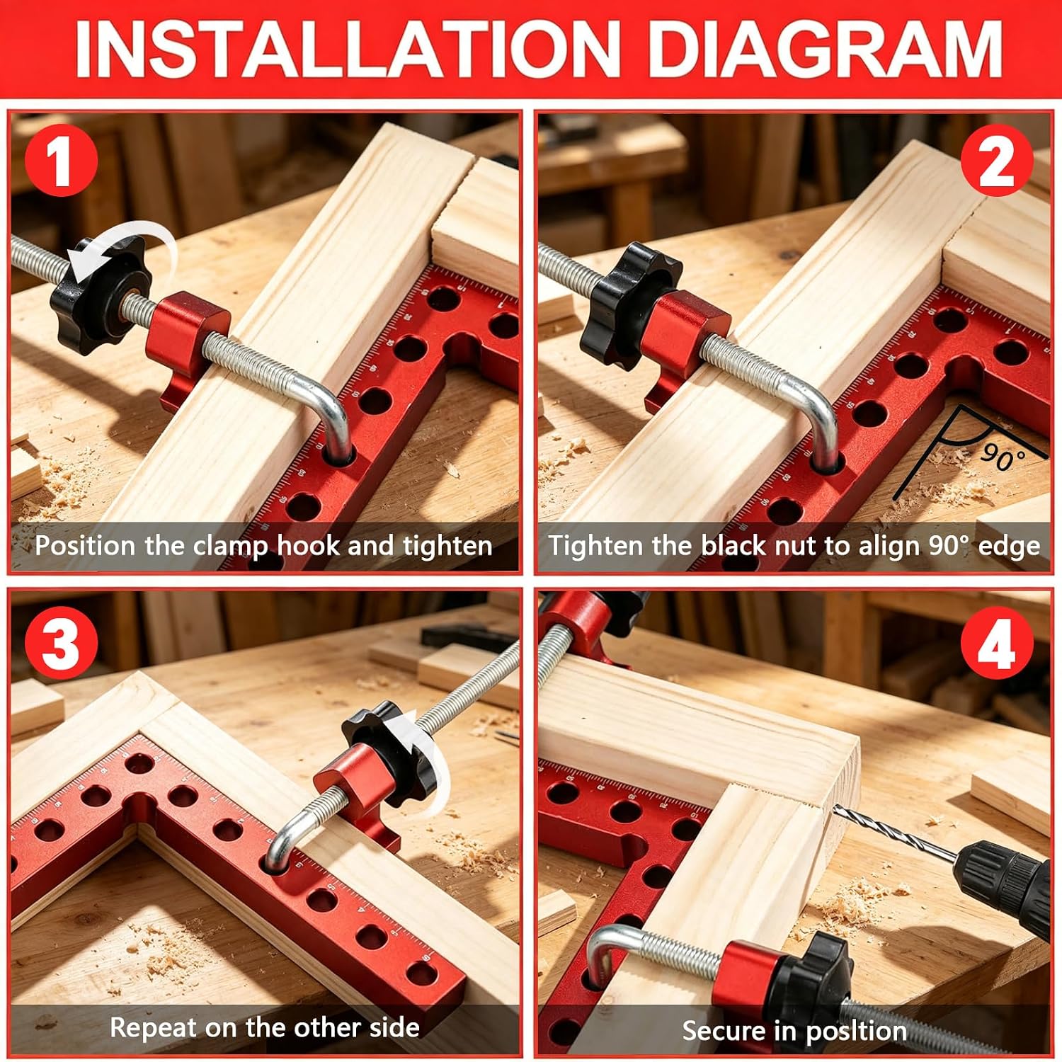 8Pcs Corner Clamps for Woodworking, 90 Degree Aluminum Right Angle Clamps