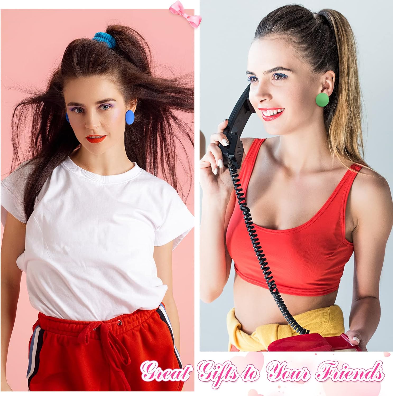 Epakh 20 Pairs Round Button Earrings Large Circle Acrylic Stud Earrings Disc Geometric Earrings Solid Color Retro Neon Button Earrings for Women - Image 6