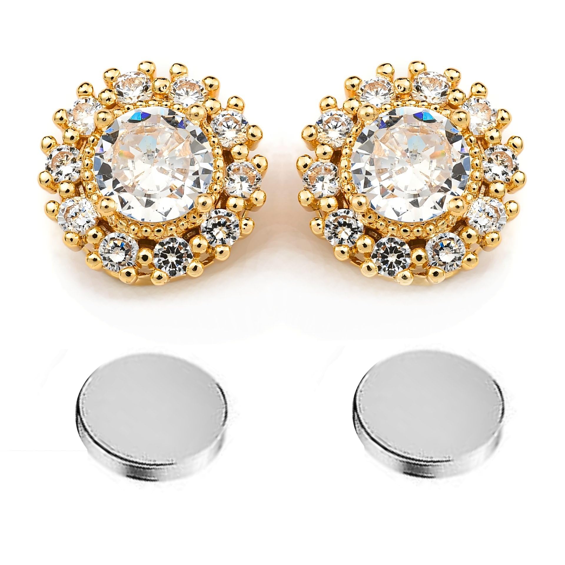 Gold Plated 'Blossom Magnetique' Flower Magnetic Earrings for Girls & Women | Non-Pierced Floral Ear Studs | Lightweight Party & Casual Wear | Gifting for Birthdays & Anniversaries (ER3008) 1 Pair-image-12