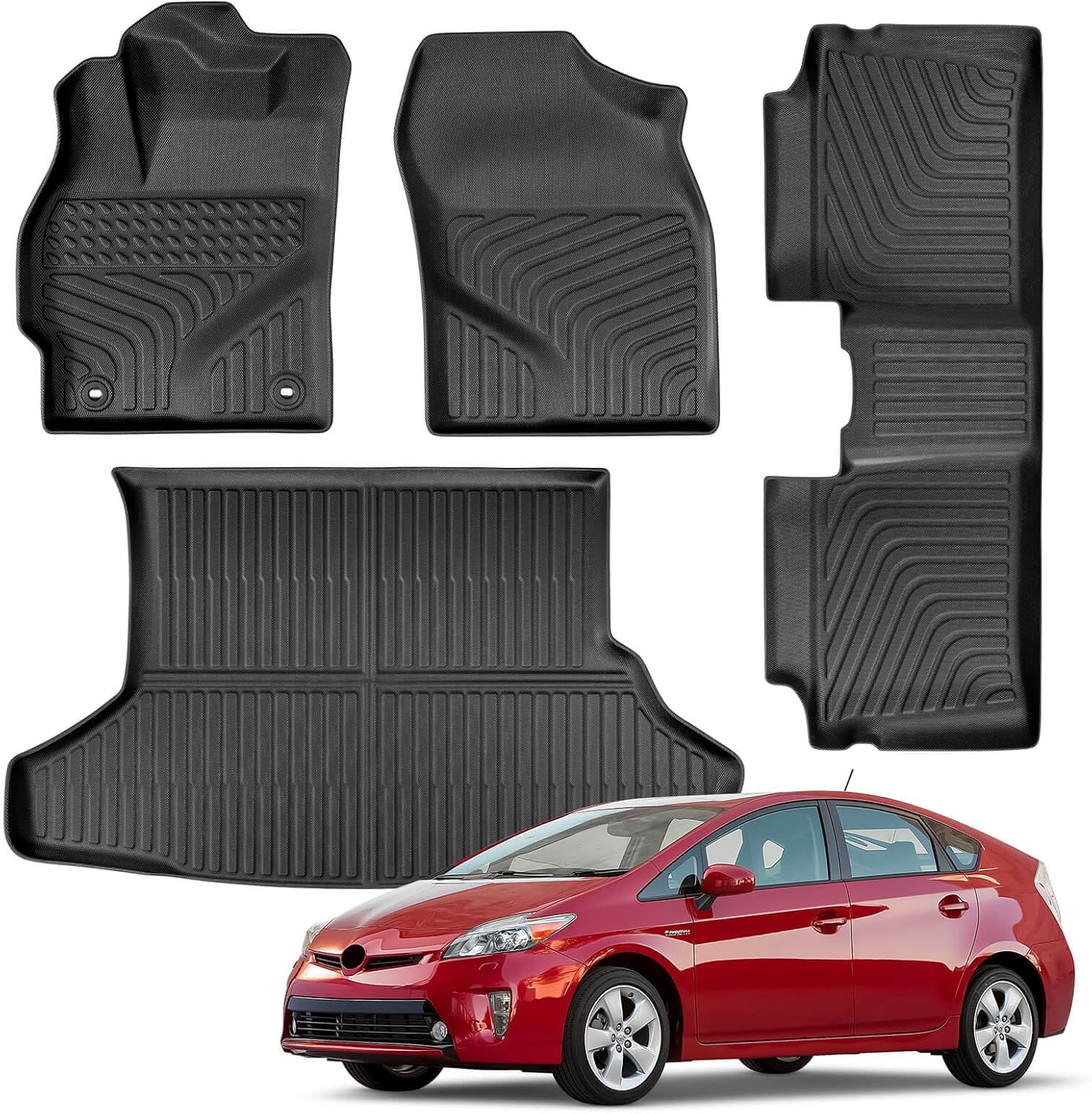 All Weather Floor Mats & Cargo Liner for Toyota Prius 2010-2015, 4 Pcs TPE Easy Clean No-Curling Custom Car Mat Automotive Accessories for 2010-2015 Toyota Prius Floor Mats Cargo Mat