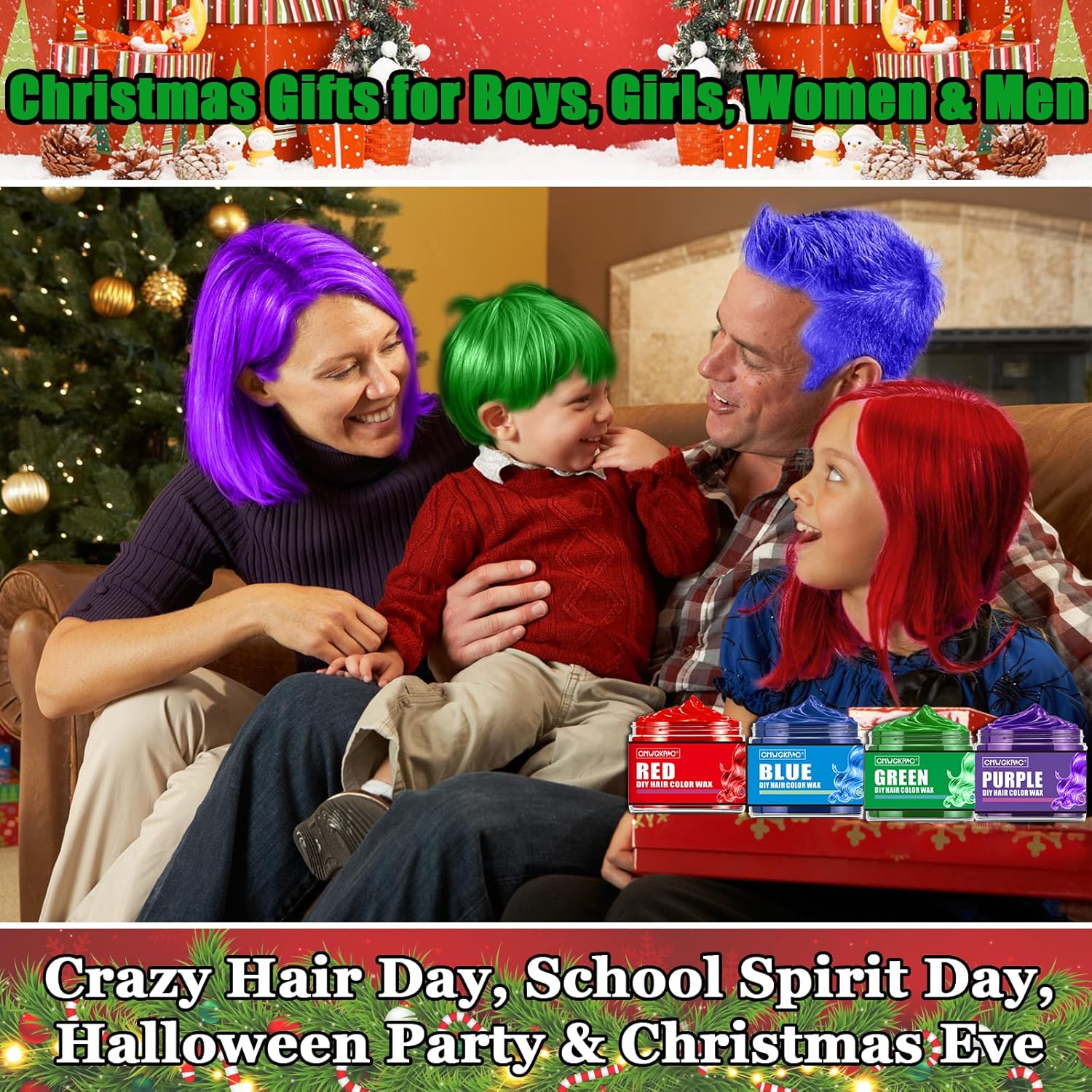 4 Colors Temporary Hair Color for Kids,Valentines Day Gifts for Teens,Girls,Boys,Gifts for Kids,Temporary Hair Dye,Hair Color Spray Green Red Blue Purple Hair Dye Hair Wax Color,Instant Hair Color Wax - Image 2