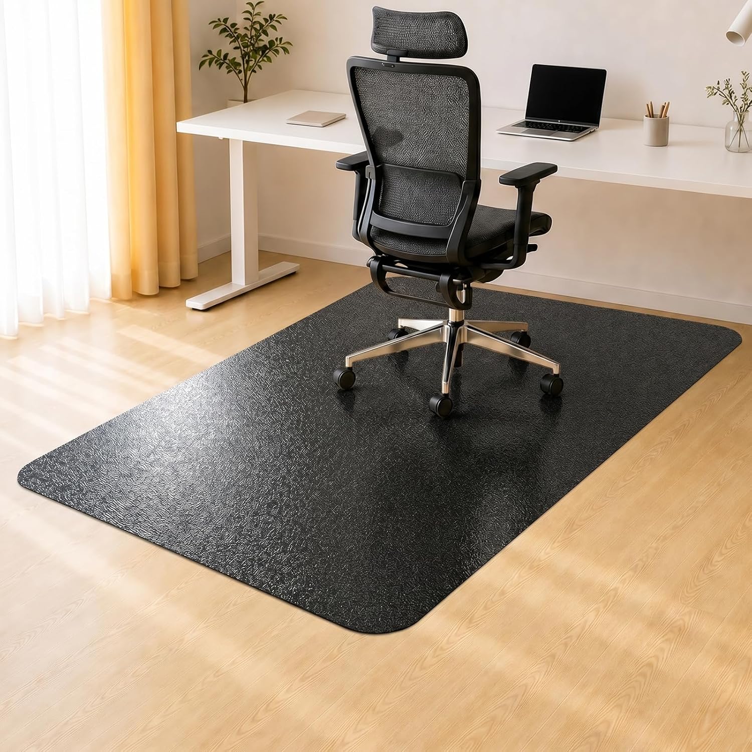 Kuyal Chair mat for Hardwood Floor 36 x 55 inches Rectangle Floor Mats Wood/Tile Protection Mat for Office & Home, Black
