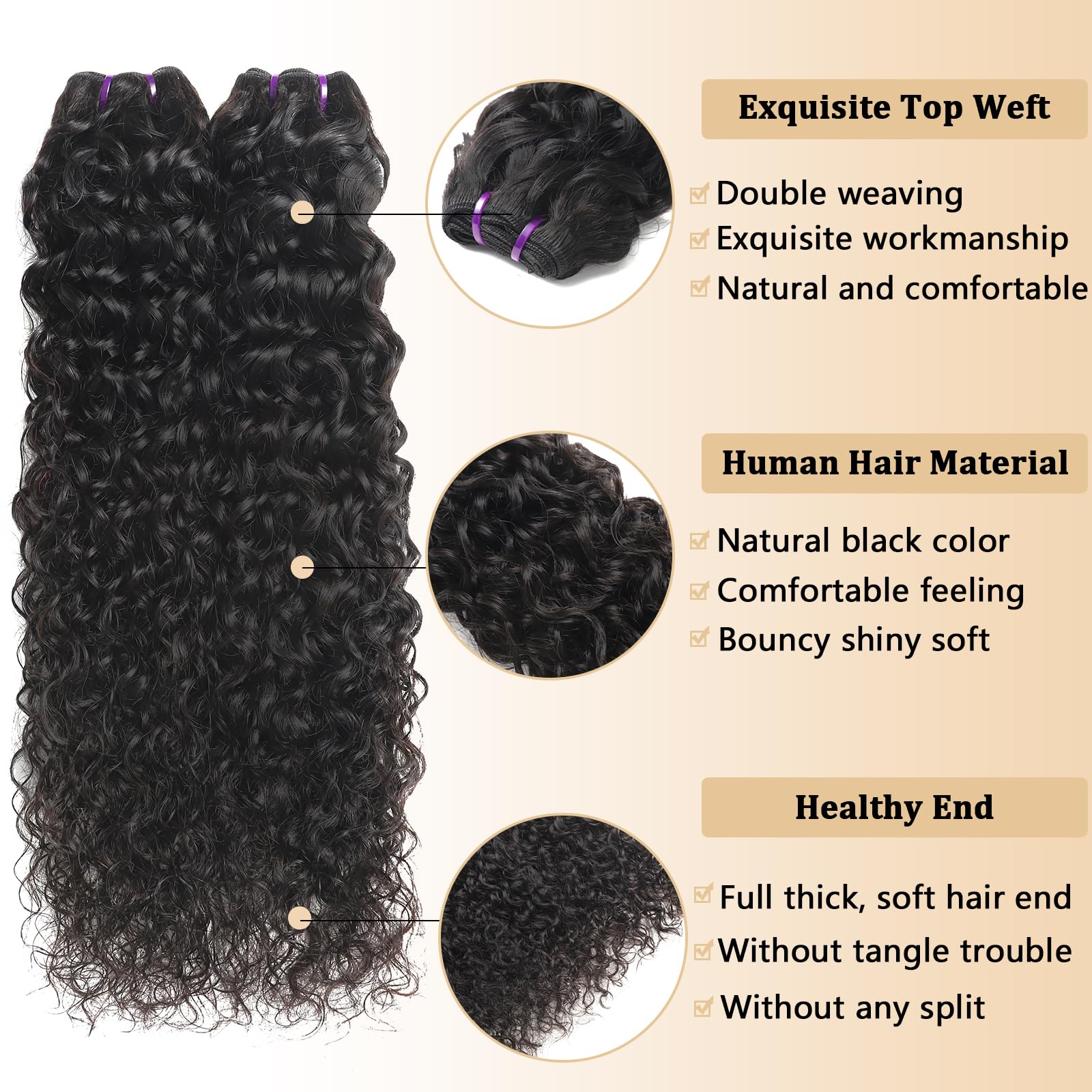 Beauty Queen Wet and Wavy Human Hair Bundles 22 22 22 Inch 16A Grade 100% Unprocessed Brazilian Weave 3 Bundles Water Wave Virgin Human Hair Natural Color Hair Extensions