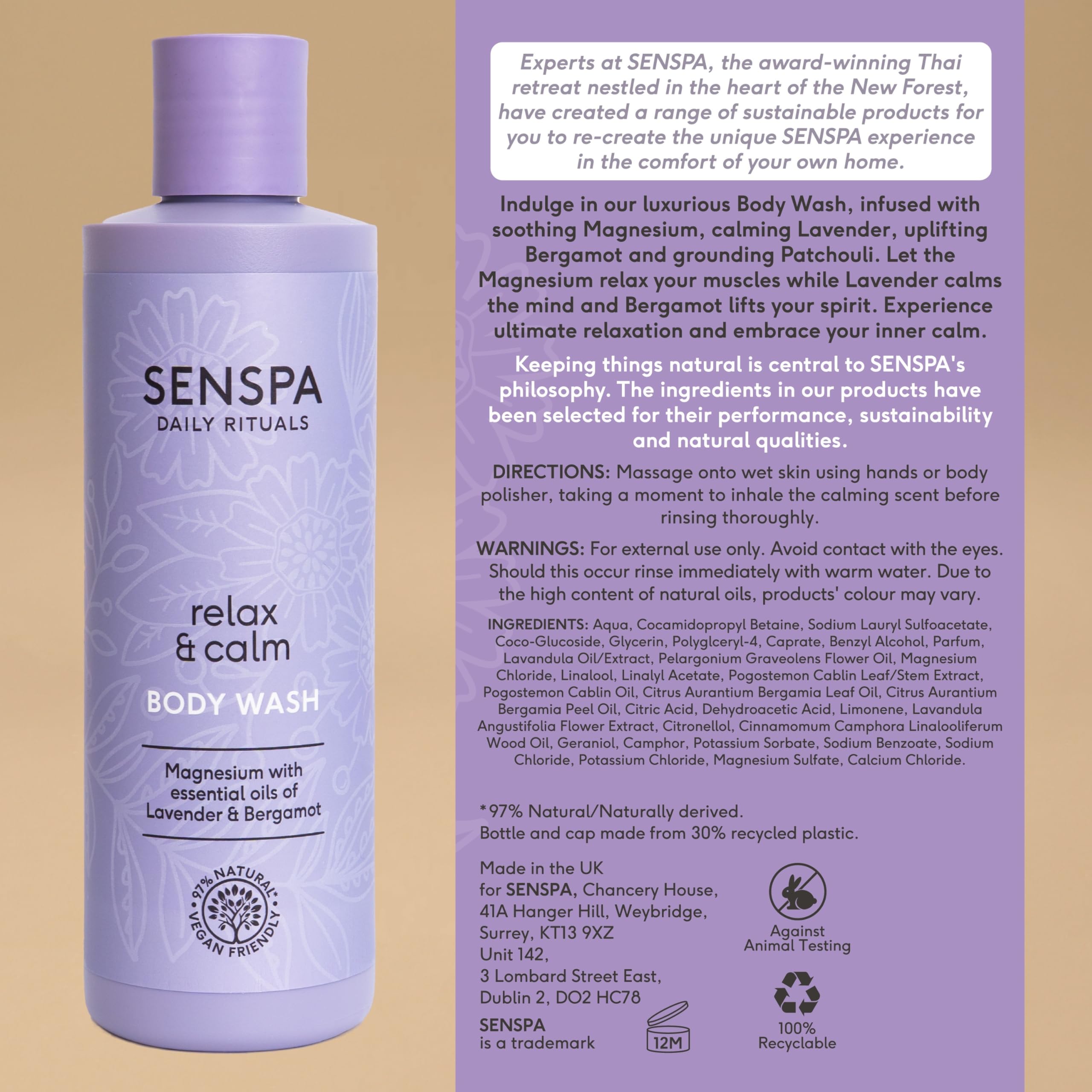 SenSpa Relax & Calm Lavender Body Wash, Vegan Shower Gel, Natural Body Wash with Magnesium, Shower Gel for Women & Men - Image 4