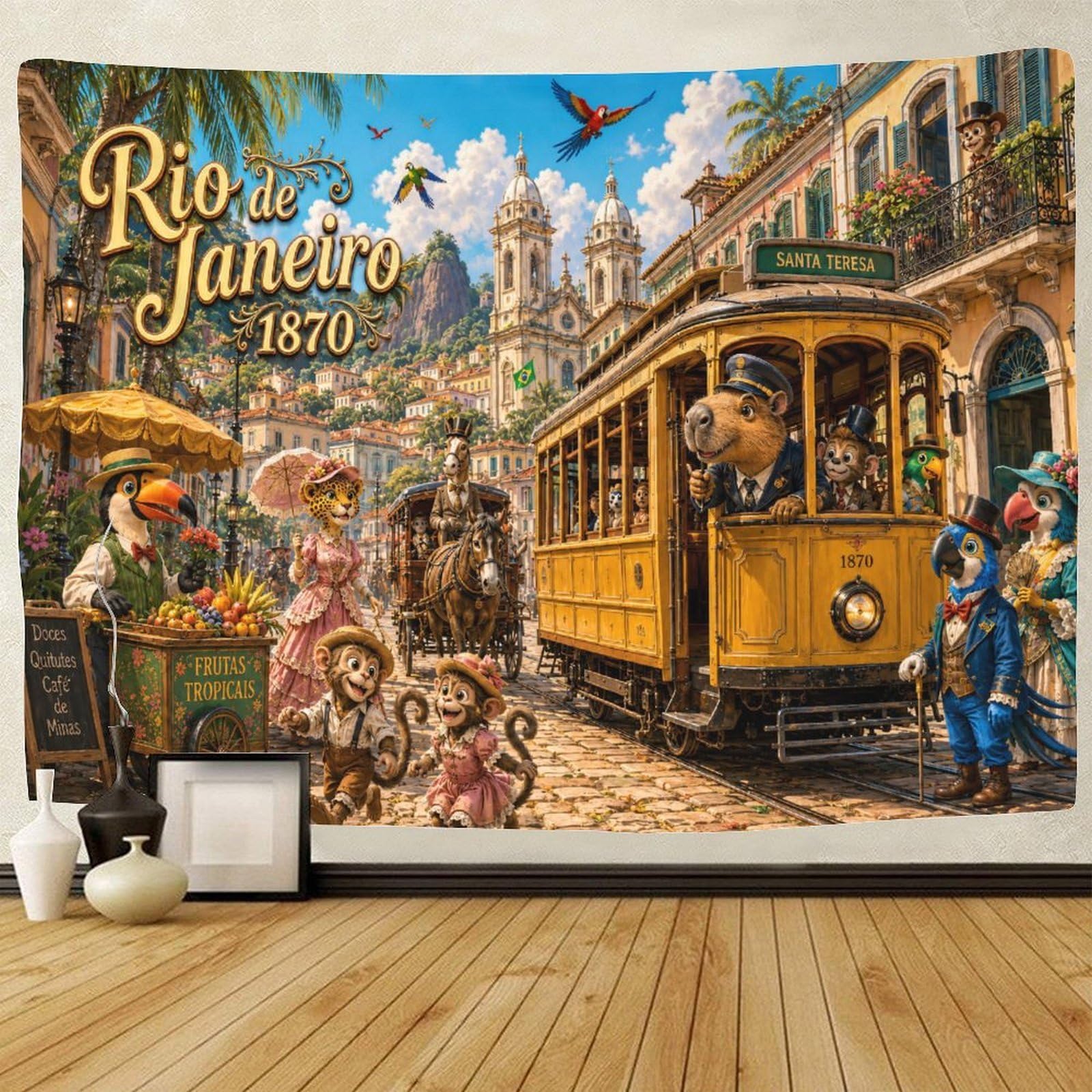 GPMNBCXZK Vintage Rio De Janeiro Streetscape 3D Print Wall Tapestry Wall Hanging Decor Tapestries Poster Curtain Living Room College Dorm 180cmx230cm