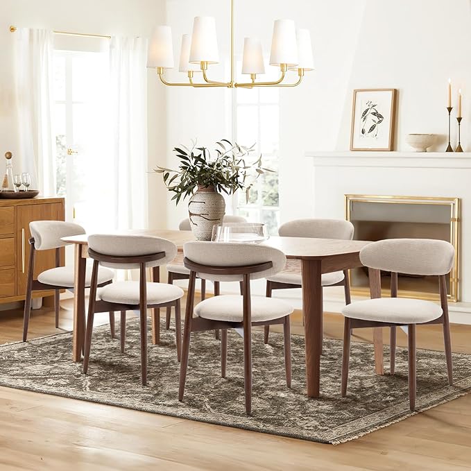 Juego de 4 Sillas de Comedor COLAMY, Tapizadas, Beige, Patas de Madera miniatura 8