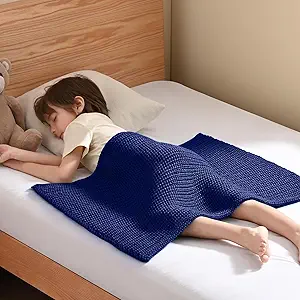 Guohaoi Knitted Weighted Lap Pad (Blue 20"x30" 2lbs) No Beads Cooling Weighted Blanket Kids for Nap, Breathable Chunky Knit Blanket, Small Throw Blanket for Travel Indoor Outdoor