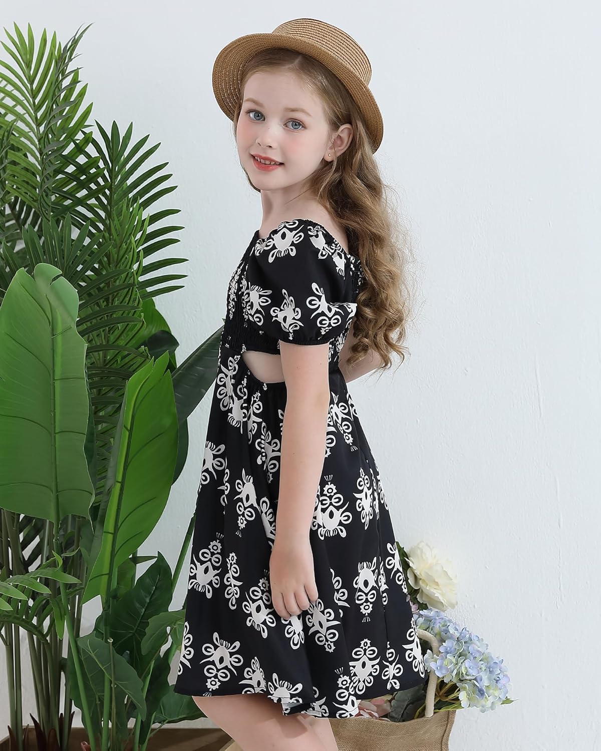 Girls Summer Dresses Smocked Tween Back to School Puff Sleeve Casual Sundress with Pockets for 7-12 Years - Image 5