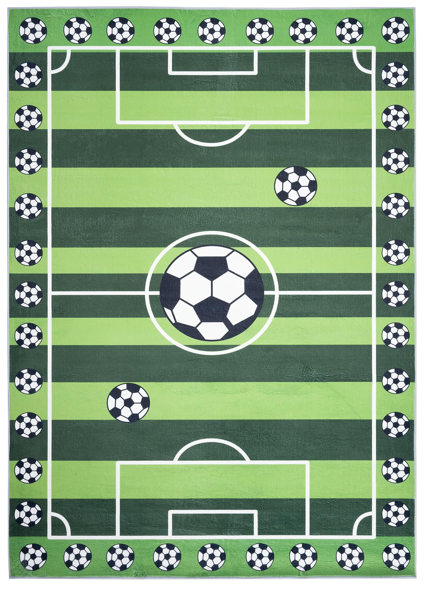 TAPISO Flannel Tapis Chambre Enfant Bébé Fille Garçon Antidérapant Lavable Vert Blanc Noir Tapis de Jeux Terrain de Football Poils Ras Oeko-TEX Résistant 200 x 300 cm