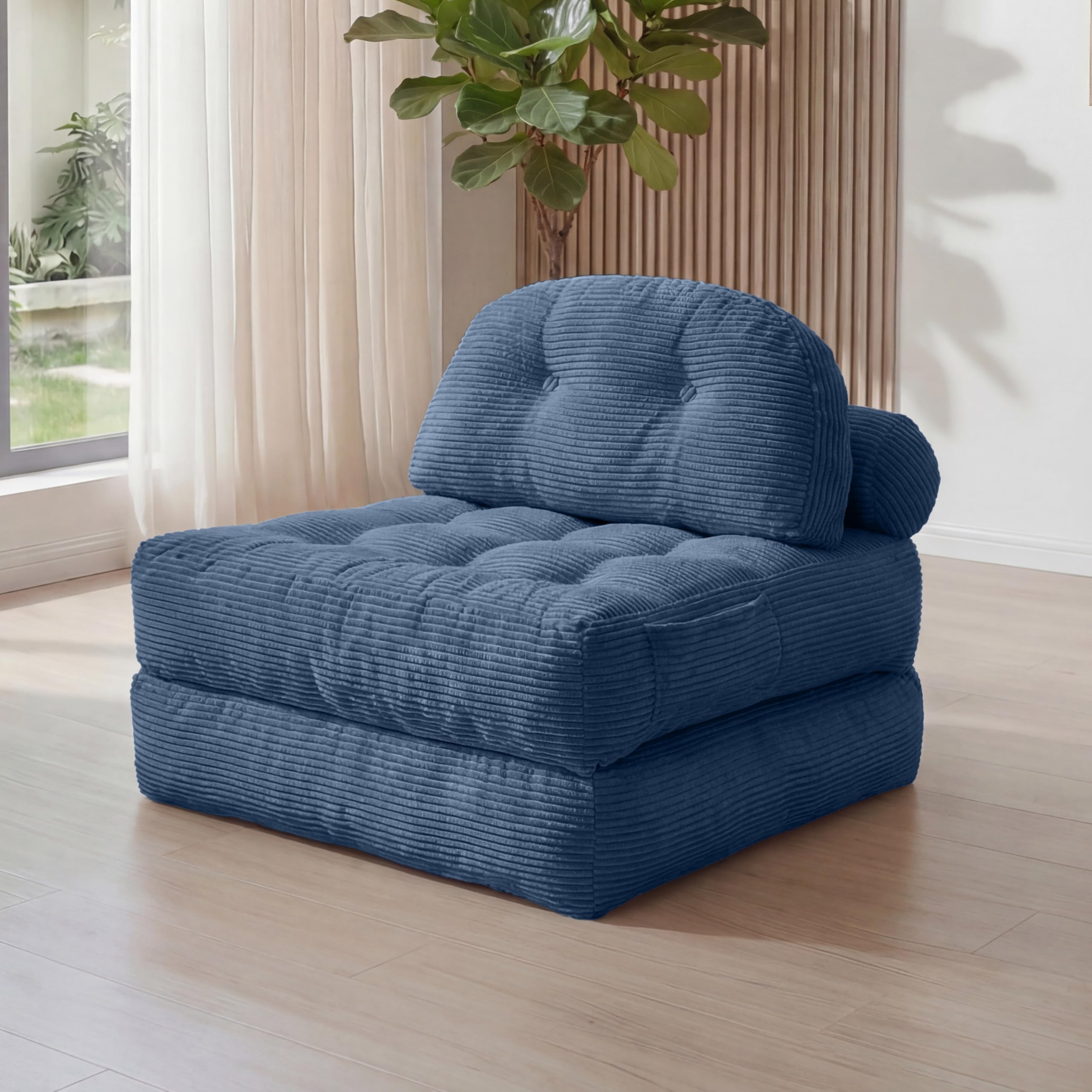 Jpiziso Folding Sofa Bed, 3-in-1 Long Futon Boneless Couch, Convertible Lazy Sofa Chair, Floor Sofa Lounger for Living Room, Bedroom,Blue